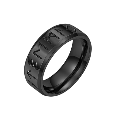 Stfery Ring Edelstahl Herren, 8mm Schwarz Ringe Wikinger Zeichen Breit 8mm Verlobungsringe Herren von Stfery