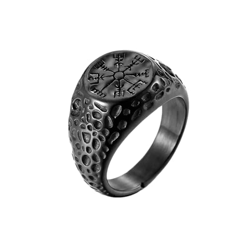 Stfery Ring Titan Mann, 14.5mm Ringe Schwarz Vintage Kompass Hammering Muster Breit 14.5mm Hochzeitsringe Herren von Stfery