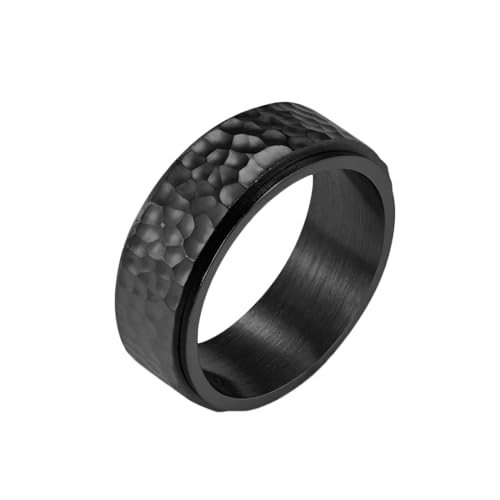 Stfery Ring Titan Mann, 8mm Ringe Schwarz Spinner Ring Hammering Muster Breite 8mm Verlobungsring Herren von Stfery