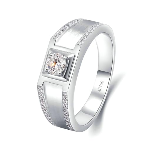 Stfery Ring Weissgold 585 Herren Ringe für Frauen 0.5ct Rund Moissanit Ringe Männer Verlobung von Stfery