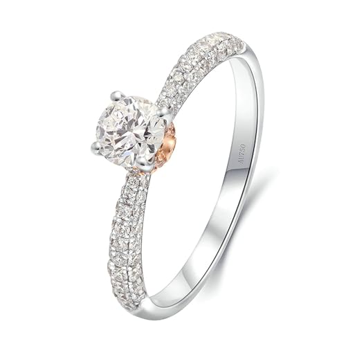 Stfery Ring Weißgold 750 Ring für Damen 0.4ct Rund Geschaffener Diamant Ehering für Frauen von Stfery