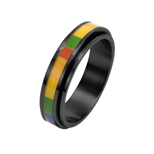 Stfery Ringe Edelstahl Herren, 6mm Schwarz Ringe Regenbogen Spinner Verlobungsring Mann von Stfery