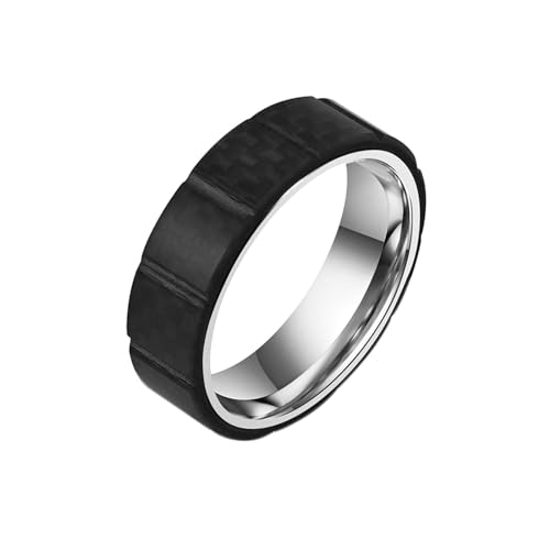 Stfery Ringe Edelstahl Herren, 7mm Ring Silber Schwarz Kohlefaser Verlobungsring Herren von Stfery