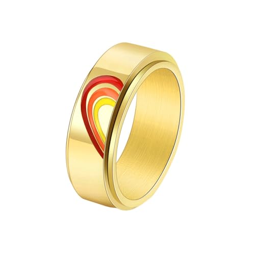 Stfery Ringe Edelstahl Herren, 8mm Gold Ringe Puzzle Herz Regenbogen Spinner Verlobungsring Herren von Stfery