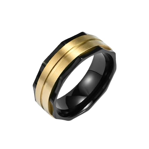 Stfery Ringe Edelstahl Herren, 8mm Gold Schwarz Ringe Geometrisch Gebürstet Matt Verlobungsring Mann von Stfery