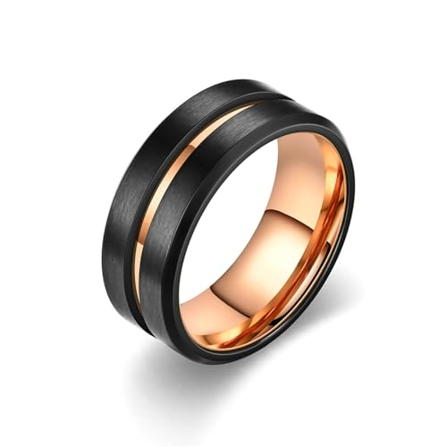 Stfery Ringe Edelstahl Herren, 8mm Ring Schwarz Roségold 8mm Matt Finished Mit Nut Verlobungsring Mann von Stfery