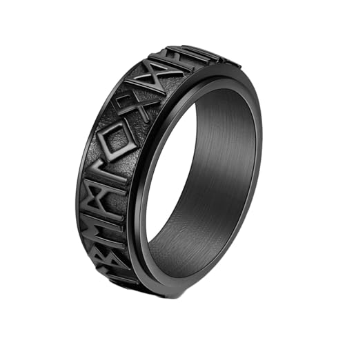 Stfery Ringe Edelstahl Herren, 8mm Ring Schwarz Viking Spinner Ring Verlobungsring Mann von Stfery