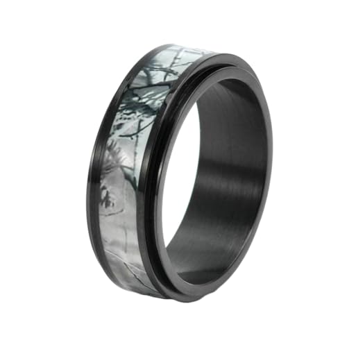 Stfery Ringe Edelstahl Herren, 8mm Schwarz Ringe Baum Camouflage Spinner Verlobungsring Herren von Stfery