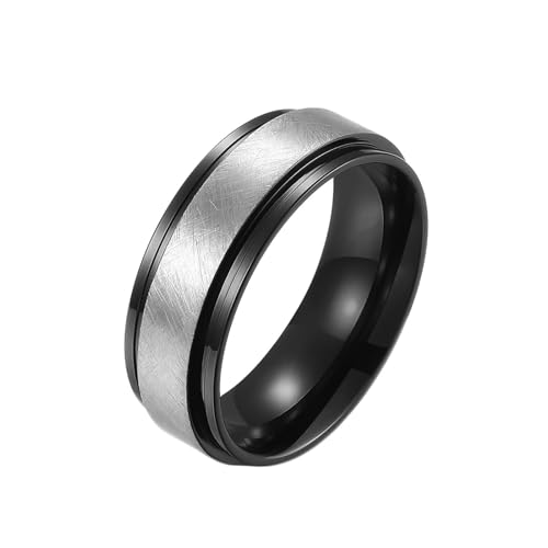 Stfery Ringe Edelstahl Herren, 8mm Schwarz Silber Ringe Matter Spinner Verlobungsring Mann von Stfery