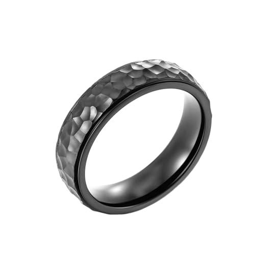 Stfery Ringe Titan Damen, 6mm Ringe Schwarz Hammermuster Breit 6mm Hochzeitsring Damen von Stfery