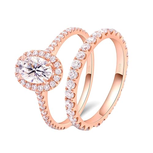 Stfery Rosegold Ring Echtschmuck Ringe für Damen 1ct Oval Moissanit Ehering Damen von Stfery