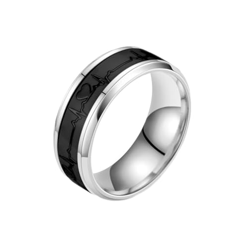 Stfery Titanring Herren, 8mm Ringe Silber Noctiluzentes Elektrokardiogramm Breite 8mm Hochzeitsring Herren von Stfery