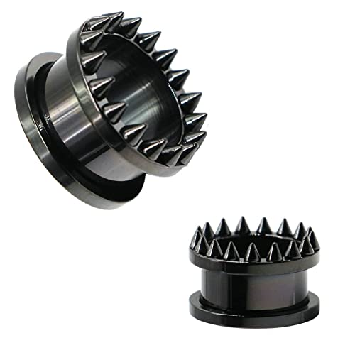 Stfery Tunnel Ohrringe Damen 12mm, 2 Stk Flesh Tunnel Stahl Schwarz Tunnel Ohr Plug Kegelreifen von Stfery