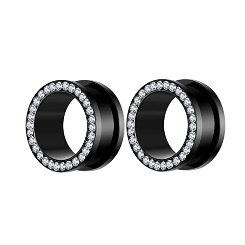 Stfery Tunnel Ohrringe Damen 6mm, 2 Stk Flesh Tunnel Stahl Schwarz Flesh Tunnel Plug Mit Zirkon von Stfery