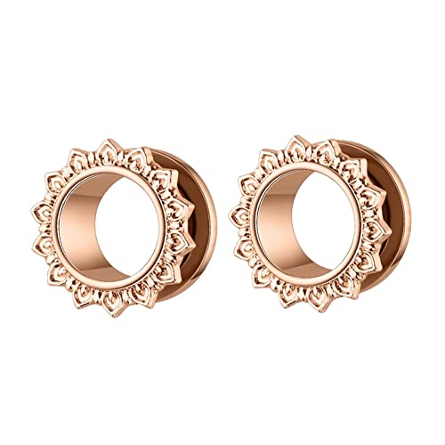 Stfery Tunnel Ohrringe Herren 12mm, 2 Stk Plugs Edelstahl Roségold Flesh Tunnel Plug Mit Blumenrand von Stfery