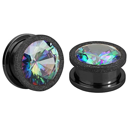 Stfery Tunnel Ohrringe Herren 14mm, 2 Stk Tunnel Plug Edelstahl Schwarz Tunnel Ohr Plug Mit Multicolor Zirkon von Stfery