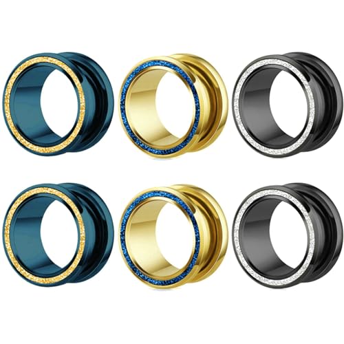 Stfery Tunnel Plug Ohr 12mm, 6 Pcs Plug Ohr Edelstahl Schwarz Blau Gold Matt Reifen Ohr Plug Herren von Stfery