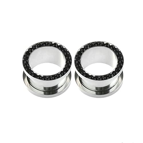 Stfery Tunnel Plug Ohr 14mm, 2 Stk Ohr Tunnel Edelstahl Schwarz Plug Ohrringe Damen Mit Schwarzem Zirkon von Stfery