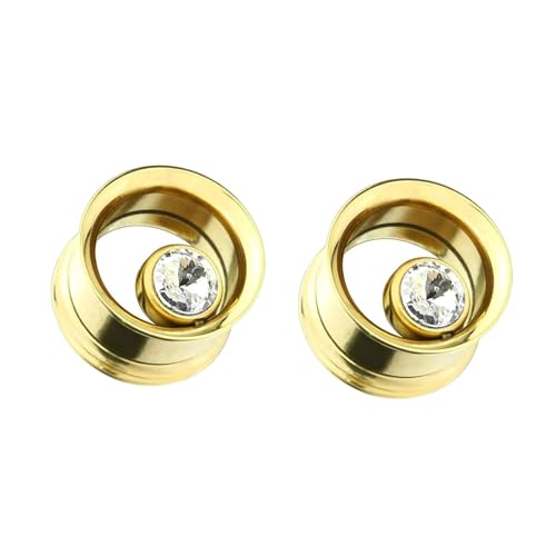 Stfery Tunnel Plug Ohr 16mm, 2 Pcs Edelstahl Ohr Plugs Gold Mit Zirkonia Damen Plug Ohr von Stfery