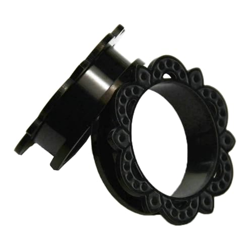 Stfery Tunnel Plug Ohr 20mm, 2 Pcs Flesh Tunnel Stahl Schwarz Hohl Blume Muster Damen Ohrringe Tunnel von Stfery