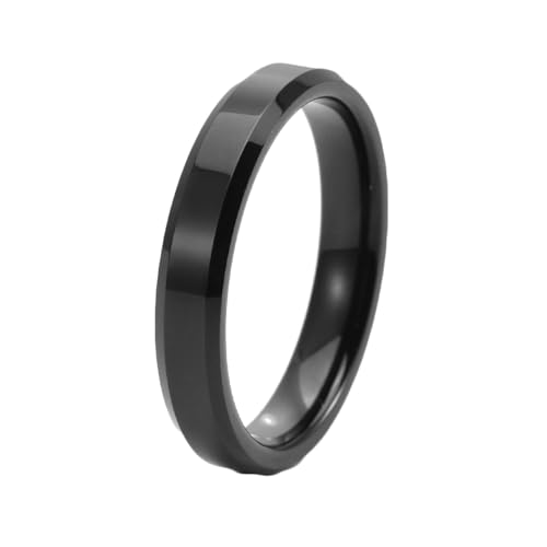 Stfery Wolfram Ringe Herren, 4mm Schwarz Ring Einfach Verlobungsring Herren von Stfery