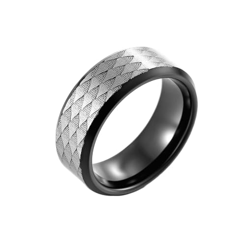 Stfery Wolfram Ringe Männer, 8mm Ringe Schwarz Geometrisch Rhombus Breite 8mm Hochzeitsring Herren von Stfery