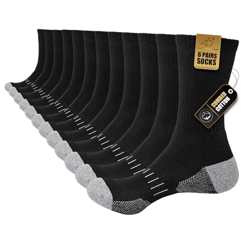 Stoeury 6 Paar Sportsocken Herren Damen, Gepolsterte Tennissocken Herren, Baumwolle Arbeitssocken Herren, Atmungsaktiv Crew Wandersocken, Laufsocken, Trekkingsocken, Schwarz, 47-50 Stoeury 6 Paar Sportsocken Herren Damen, Gepolsterte Tennissocken Herren, Baumwolle Arbeitssocken Herren, Atmungsaktiv Crew Wandersocken, Laufsocken, Trekkingsocken, Schwarz, 47-50 von Stoeury