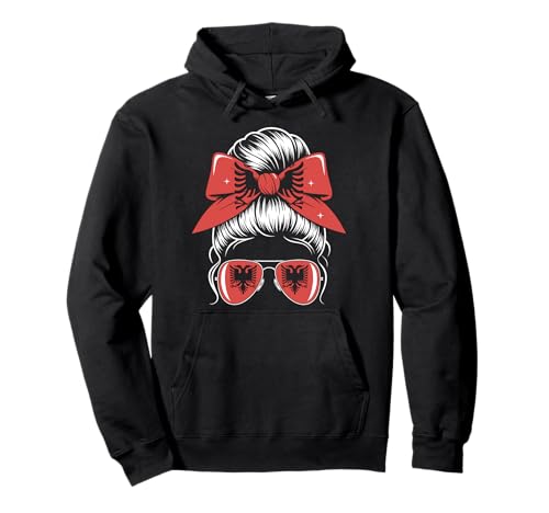 Albanische Mädchen Messy Bun Flagge Sonnenbrille Pullover Hoodie Albanische Mädchen Messy Bun Flagge Sonnenbrille Pullover Hoodie von Stolze albanische Wurzelmädchen Nationalflagge