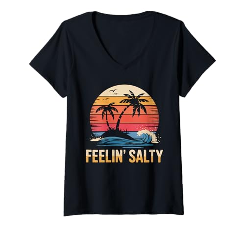 Damen Strand Tshirt Herren Damen Retro Vintage Sommer 70er 80er T-Shirt mit V-Ausschnitt Damen Strand Tshirt Herren Damen Retro Vintage Sommer 70er 80er T-Shirt mit V-Ausschnitt von Strand Tshirt Urlaub Strandurlaub Sommer Vacation