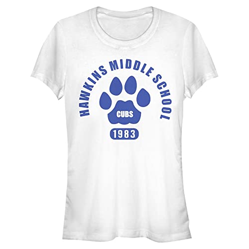 Stranger Things Damen Hawkins Cubs Paw Emblem Short Sleeve T-shirt, Weiß, L von Stranger Things