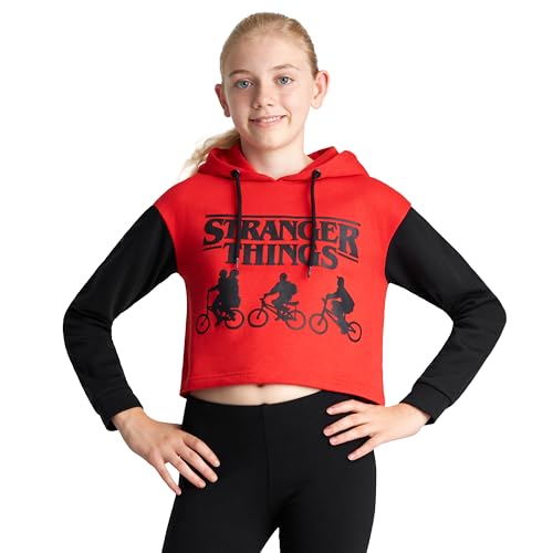 Stranger Things Hoodie Teenager Mädchen Crop Pullover Mädchen 9-16 Jahre Cropped Hoodie Mädchen Teenager Kapuzenpullover (Rot/Schwarz, 14-15 Jahre) von Stranger Things