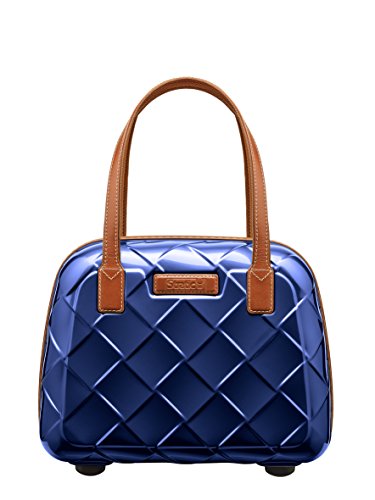 STRATIC Leather & More Hartschalen-Kosmetikkoffer Beautycase Handgepäck, Echtleder-Adressanhänger, TSA-Zahlenschloss, Blue von Stratic