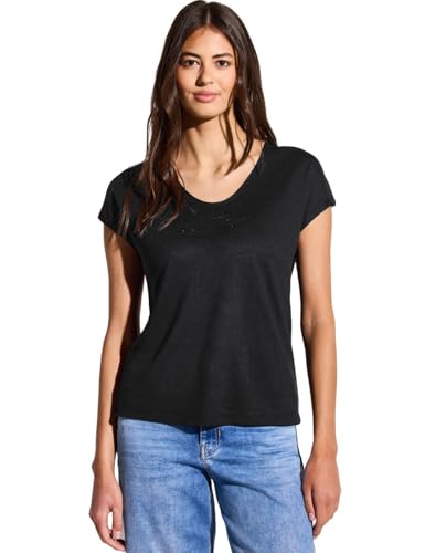 STREET ONE Damen A323174 Leinen-Look Wording Shirt, Black, 40 STREET ONE Damen A323174 Leinen-Look Wording Shirt, Black, 40 von Street One