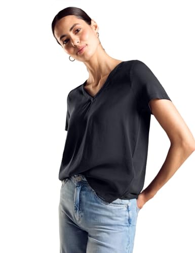 STREET ONE Damen T-Shirt im Materialmix A321618, Deep Blue, 40 STREET ONE Damen T-Shirt im Materialmix A321618, Deep Blue, 40 von Street One