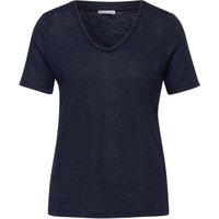 Street One Damen T-Shirt Linen Look deep blue with crochet 36 von Street One