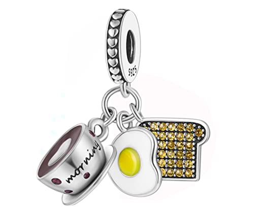 Streetculture Frühstück Eier Toast Kaffee - Bettelarmband Anhänger Schmuck Dekoration Zubehör Geschenk Sterlingsilber von Streetculture