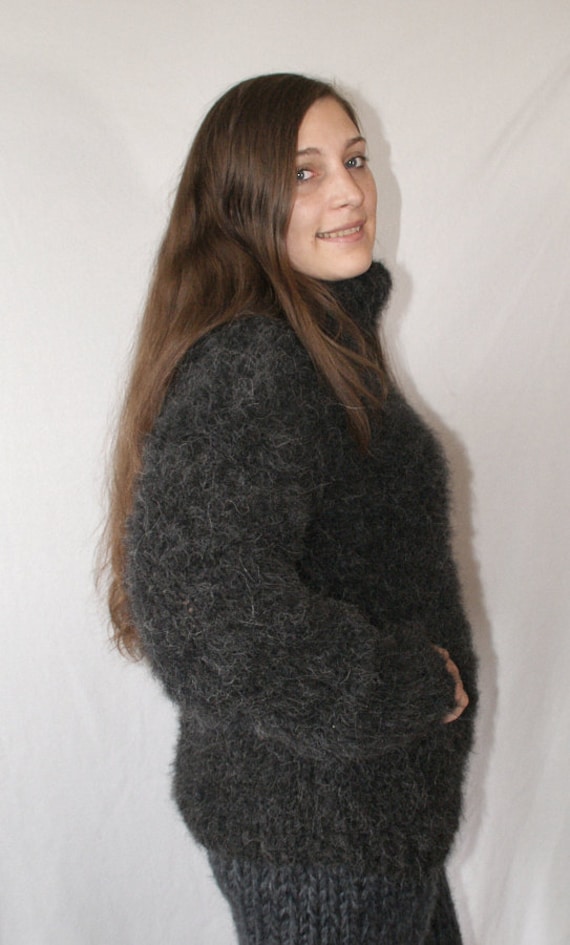 Flauschiger Pullover Langhaar Alpaka Merino Hand Gestrickt Grobstrick Rundhals Rollkragen Kapuze Für Männer Frauen Kein Mohair Strickolino von Strickolino