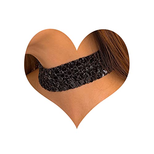 Sttiafay Schwarze Pailletten Choker Halskette Für Frauen Sexy Spitze Samt Choker Luxus Dicker Kurzer Kragen Halskette Ball Kostüm Accessoires von Sttiafay