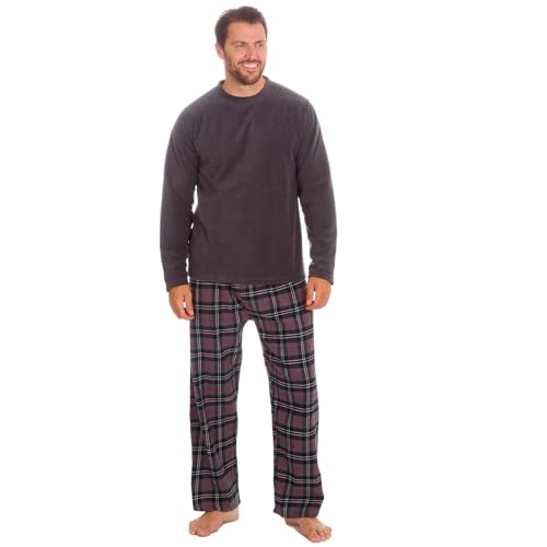 Style It Up Herren Fleece Flanell Pyjama Set Lounge Top Hose PJs Pyjama Nachtwäsche Geschenk Warm, Pj Set - Grau/Grau-kariert, M von Style It Up