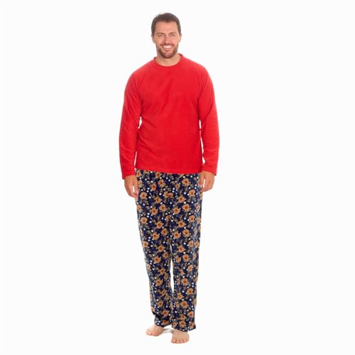 Style It Up Herren Fleece-Weihnachtspyjama-Set, passender Weihnachtspyjama, Nachtwäsche, Pyjama, Geschenk, warm, Rot/Marineblau, XXXL von Style It Up