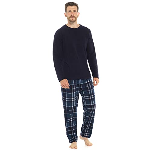 Style It Up Herren Pyjama / Lounge-Set, warm, kariert, Fleece, super weich, luxuriös, gebürstet, lustige Haptik, UK-Größen, Marineblau – Multi Check, L von Style It Up