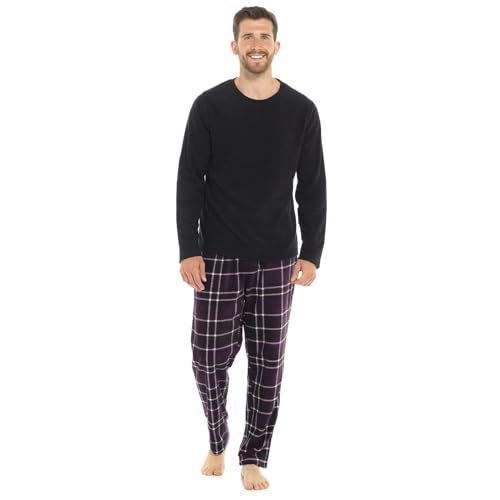 Style It Up Warmes Herren-Pyjama-Set, gemütlich, kariert, Fleece, Loungewear, Winter-Pyjama, superweich, luxuriös, gebürstet, lustiges Gefühl, UK-Größen, Schwarz – dunkles Karomuster, XL von Style It Up