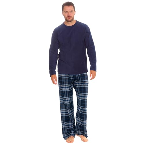 Style It Up Herren-Pyjama-Set, Fleece-Flanell, Lounge-Top, Hose, Pyjama, Nachtwäsche, Geschenk, warm, Pyjama-Set, Marineblau/Himmelblau, XL von Style It Up