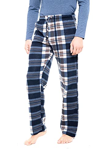 Style It Up Herren-Schlafanzug, Pyjama, Hose, Schottenkaro, einfarbig, weich, warm, Fleece, Navy-Weiß, L von Style It Up