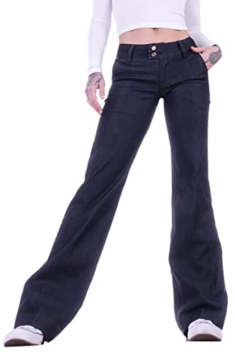 Damen Bootcut Hosen Hüftjeans Jeans Schlagjeans blau Schlag-Hose-n Damenjeans Damen-Hose-n Jeans-Hose-n Hüft-Hose-n Niedrige-r Leib-Höhe Bund Weite-m-s Bein Mega Großer Blau-e Gr Größe XS 34 von Style-Station