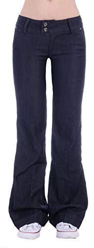 Damen Bootcut Hosen Hüftjeans Jeans Schlagjeans blau Schlag-Hose-n Damenjeans Damen-Hose-n Jeans-Hose-n Hüft-Hose-n Niedrige-r Leib-Höhe Bund Weite-m-s Bein Mega Großer dunkel-blau-e Gr Größe M 38 von Style-Station