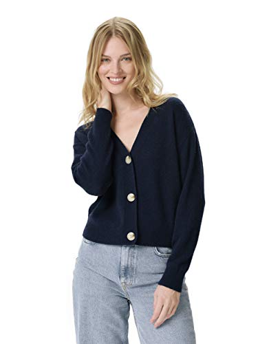 Style & Republic Boxy Cardigan für Damen, Blau, aus Cashmere, Saum aus Rippe, Knöpfen in Horn-Optik und V-Ausschnitt Style & Republic Boxy Cardigan für Damen, Blau, aus Cashmere, Saum aus Rippe, Knöpfen in Horn-Optik und V-Ausschnitt von Style & Republic