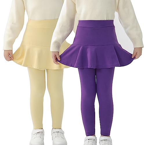 Mädchen Leggings mit Rock Hosen Tutu Baumwolle Lange Leggings Sports für Kinder Beige Deep Purple für 8 Jahren Höhe 122-128 von StyleSavvy