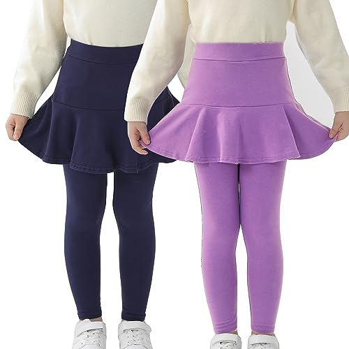 Mädchen Leggings mit Rock Hosen Tutu Baumwolle Lange Leggings Sports für Kinder Navy Lavendel Lila für 8 Jahren Höhe 122-128 von StyleSavvy