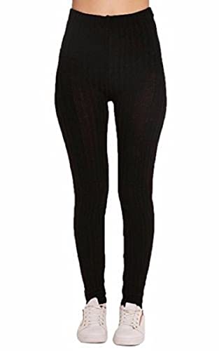 StyleWear Damen Gerippte Grobstrick Leggings Damen Voller Länge Zopfstrick Dicke Warm Winter Hose, Schwarz , 46-48 von StyleWear